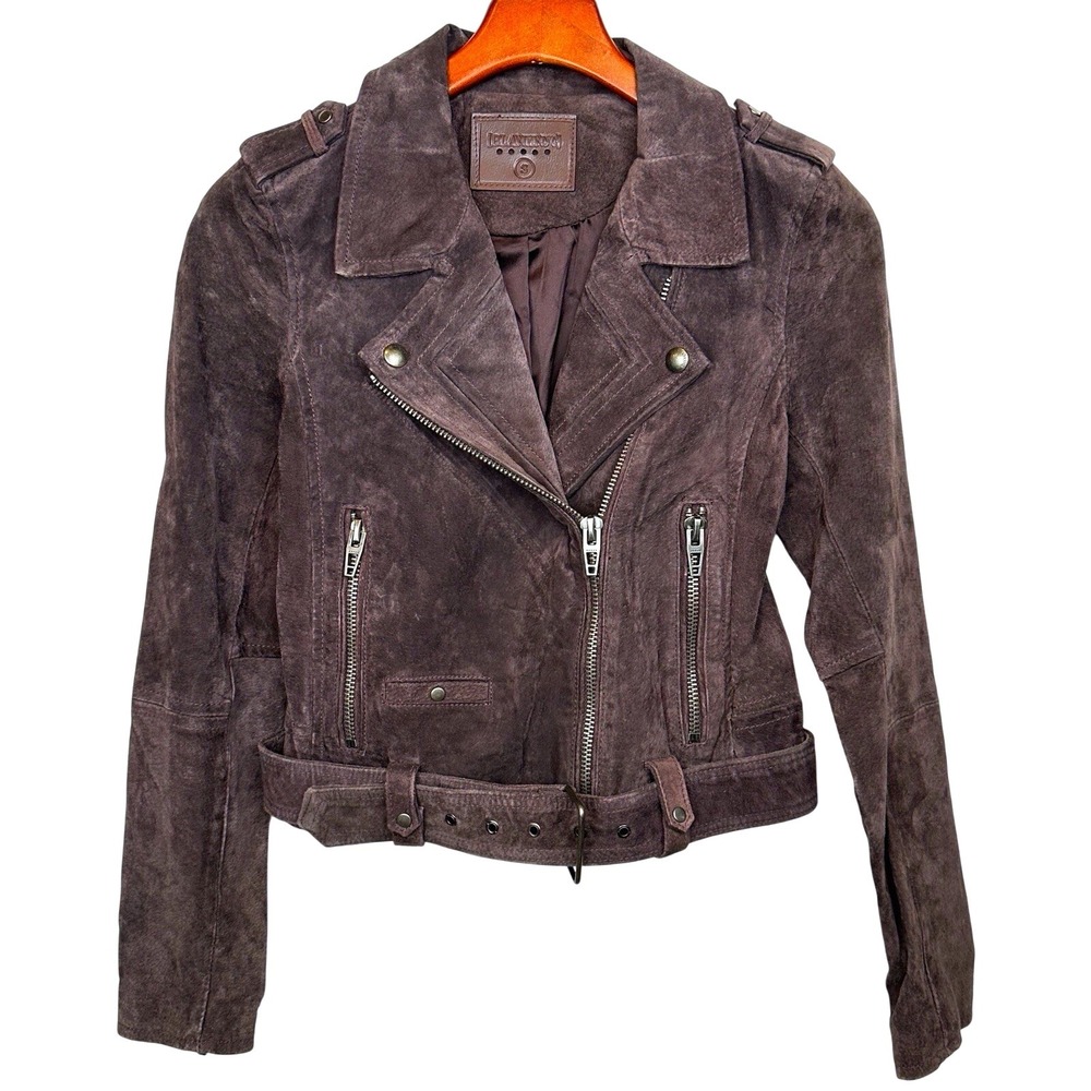 Blank NYC Moto jacket Size S Plum 100% Suede/Leather Belted Bottom Beautiful!